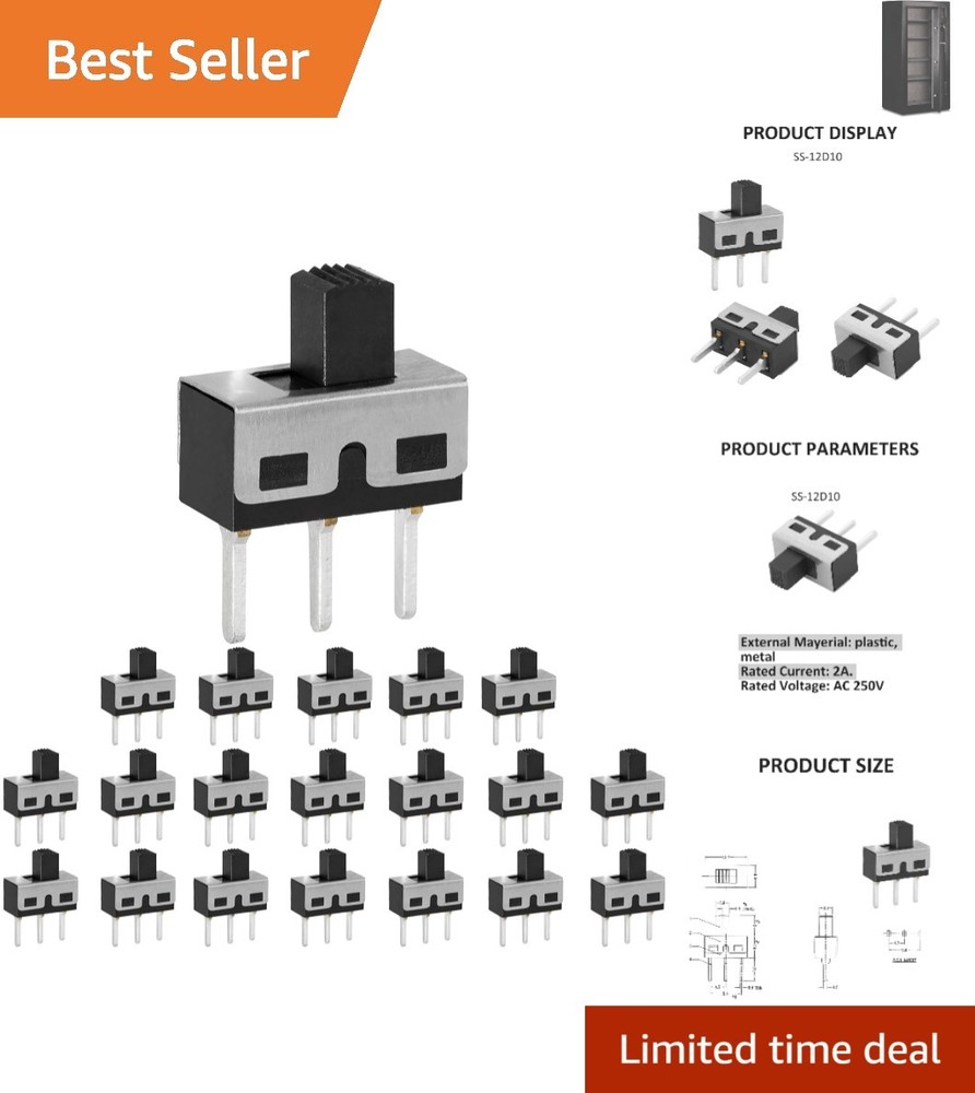 Durable 2 Position Micro Slide Switch - SPDT Panel Mount,  Rated, 20 Pack