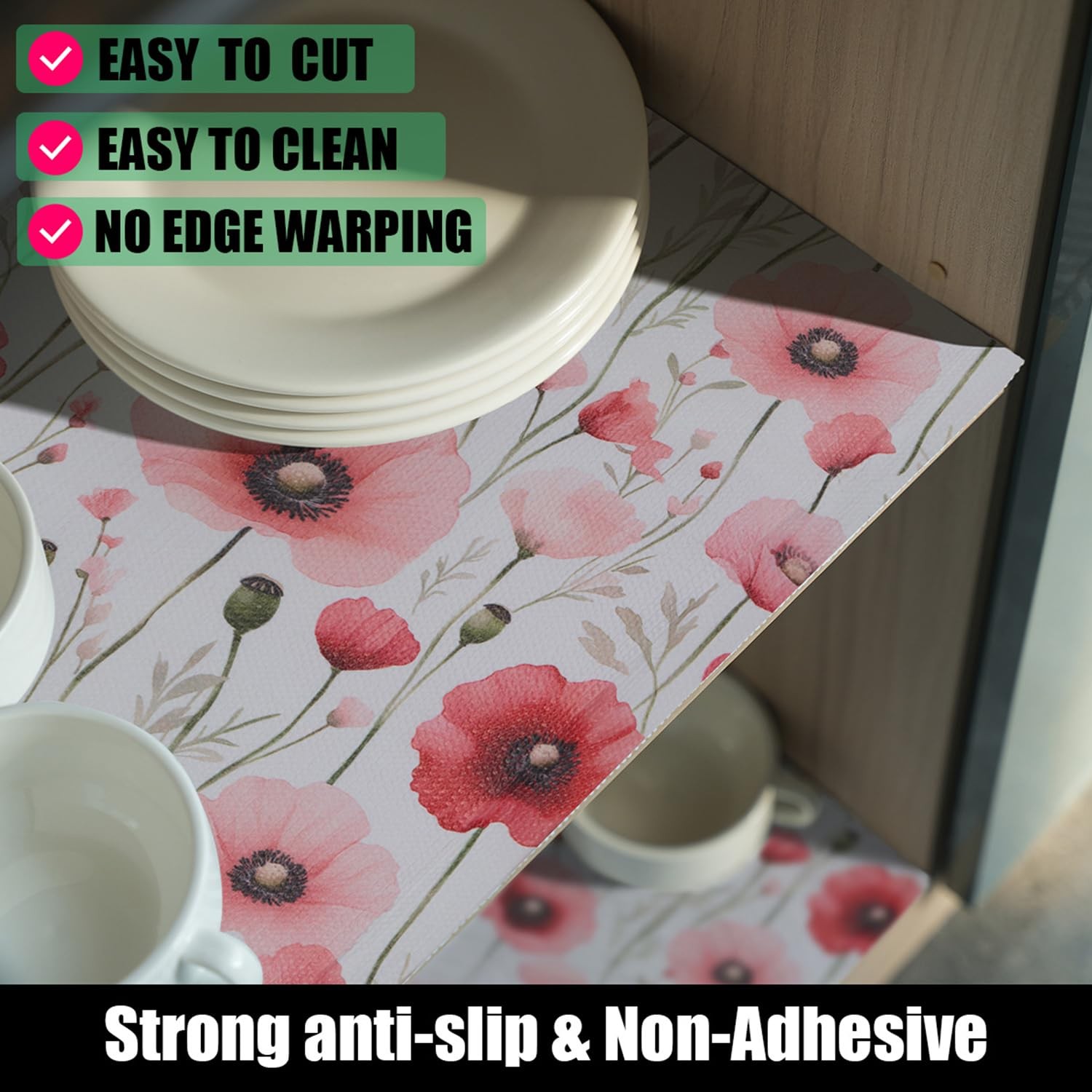 Floral Shelf Liners Strong Non-Slip and Non Adhesive Shelf and Drawer Liners ...