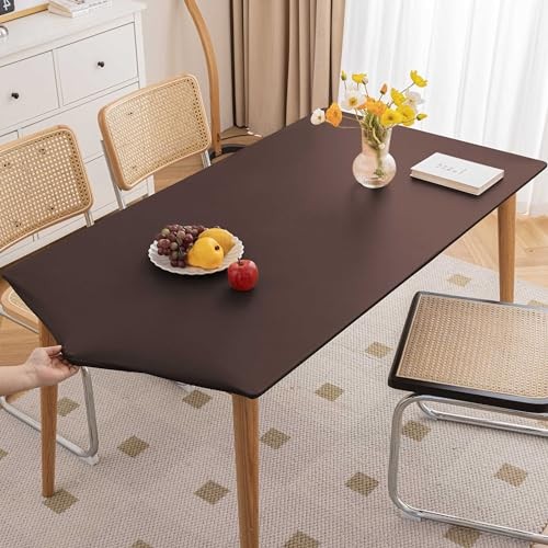 PU Stretch Fitted Rectangle Tablecloth with 55" x 35" (Rectangular) Coffee
