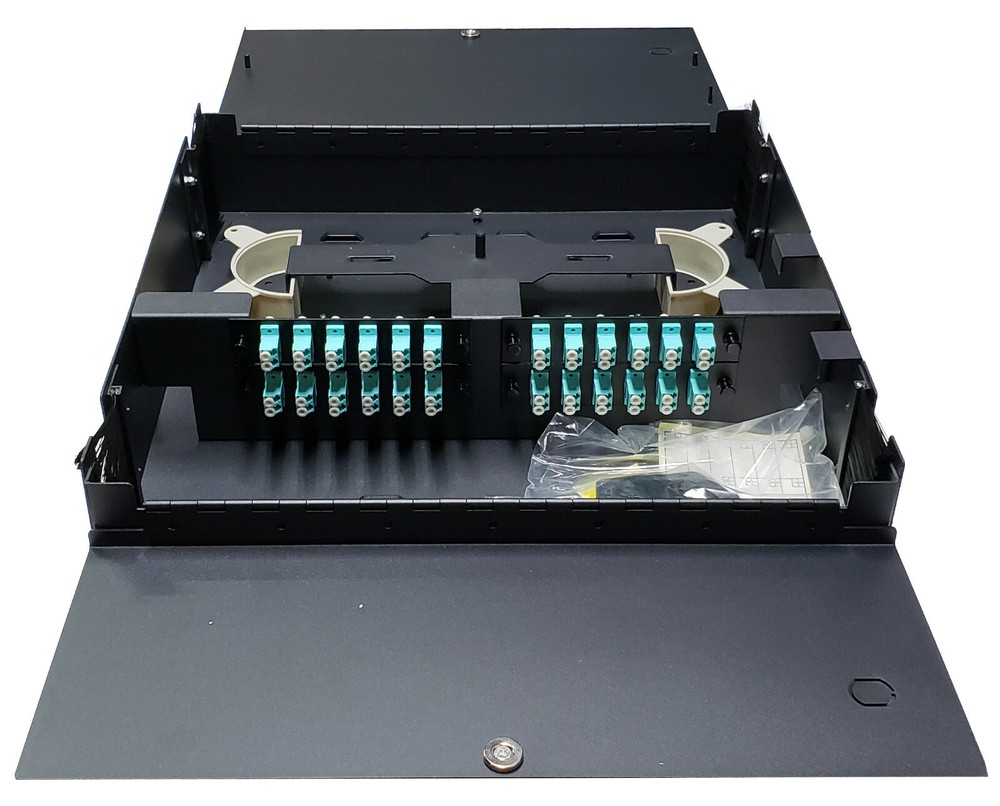 48 Fiber Dual Door Wall Mount, 24 LC Duplex Adapter, Patch Only, OM3/4 Multimode