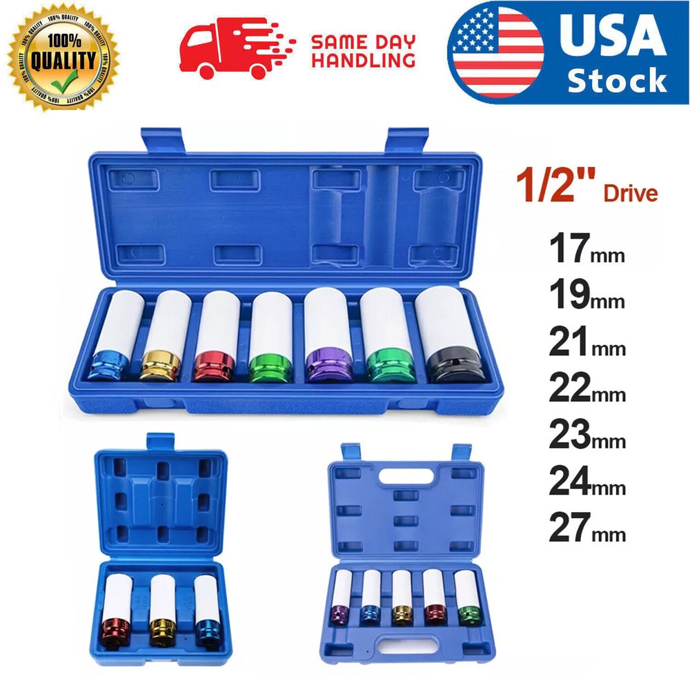 New 1/2" Drive Wheel Protector Impact Socket, Thin Wall Deep Impact Socket Set