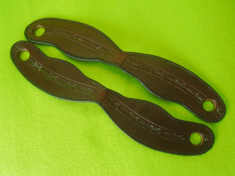 New High QUALITY Doubled & Stitched BARBWIRE Tooled Leather SLOBBER STRAPS~LINED