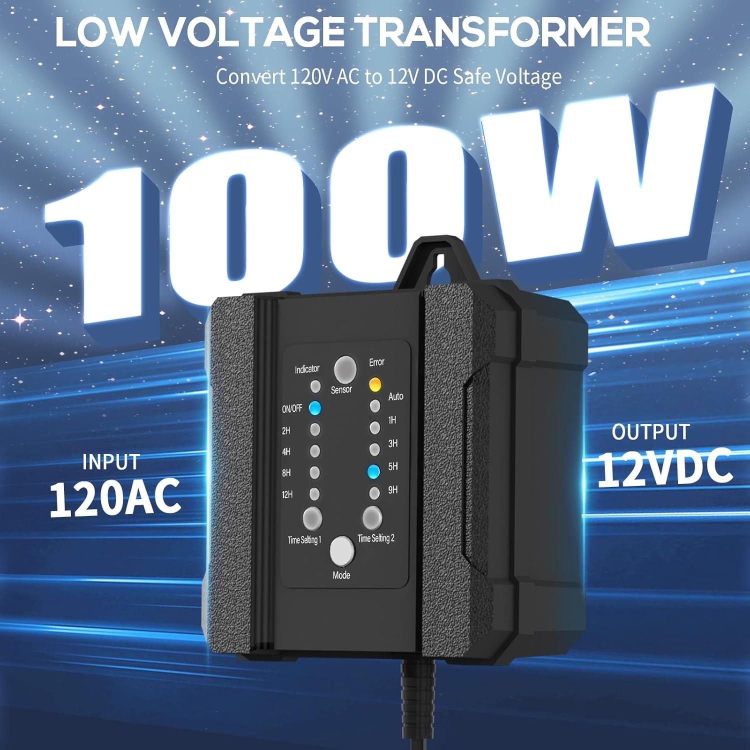 100W Weatherproof Low Voltage Landscape Transformer with Timer & Photocell