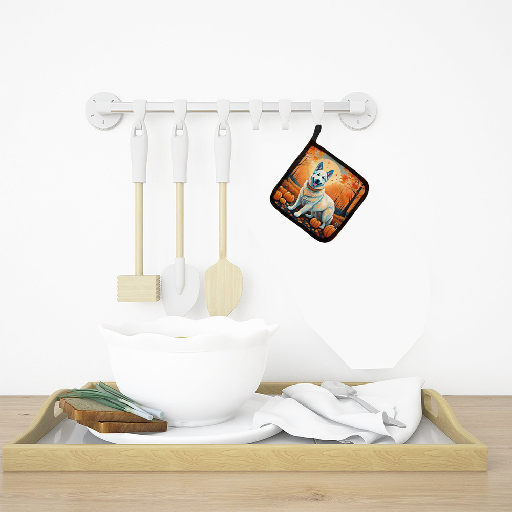 White German Shepherd Fall Pair of Pot Holders