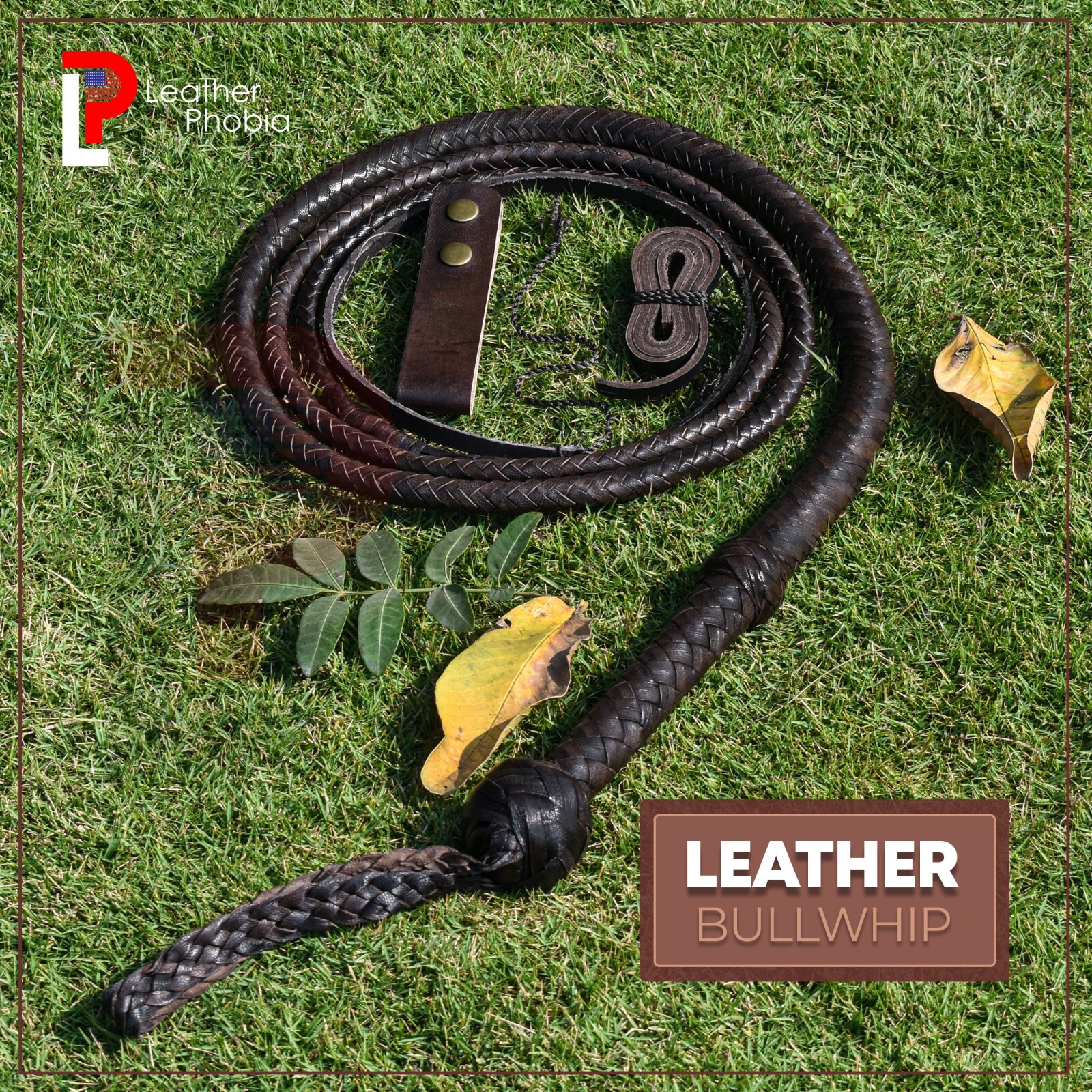 RealLeather Bullwhip 4–16 Foot 16-Plait Handmade Dark Brown Functional Bull whip
