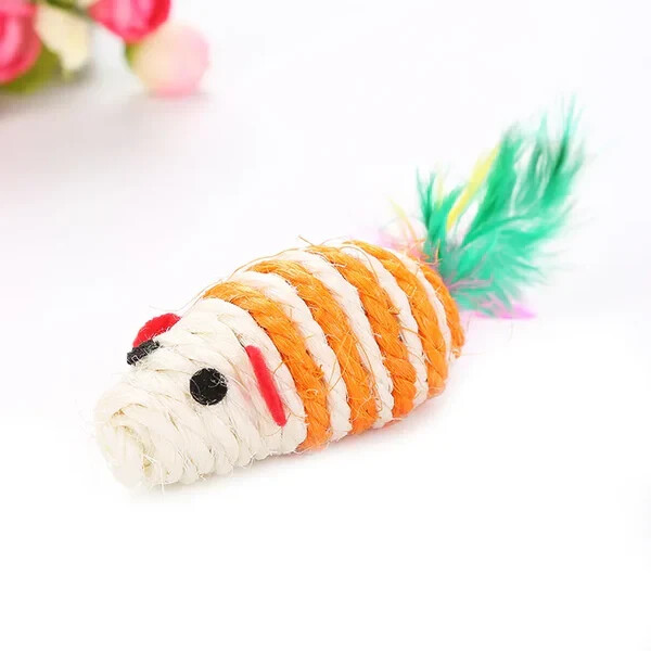 Sisal Scratch 'n' Feather Mouse Cat Toy- 4 pack