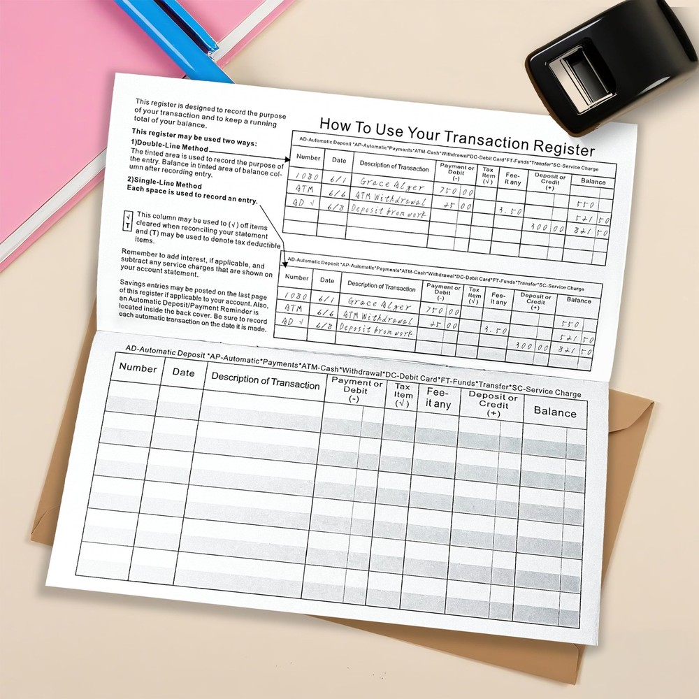 DeBiao 6"×3" Check Registers for Personal Checkbook - Blank Ledger...