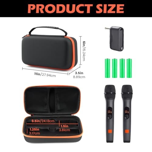 Wireless Microphone Case, Portable Handheld Dual Mic Hook and Loop Fastener