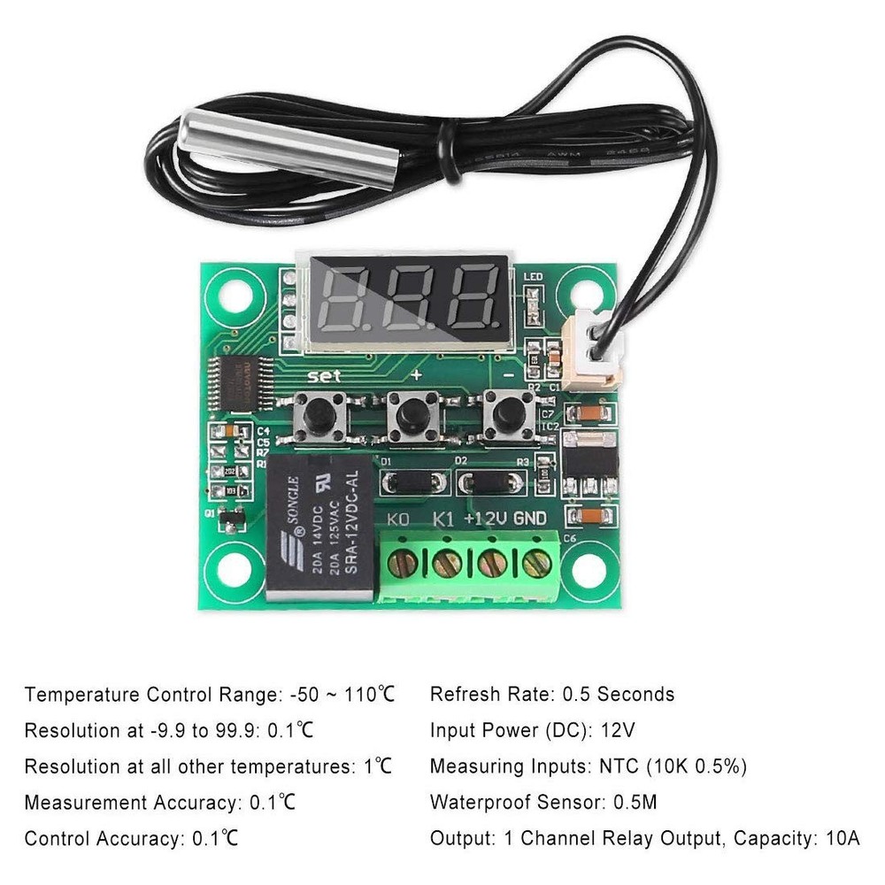 AITRIP 3PCS W1209 12V DC Digital Temperature Controller Board with 10A 3-pack