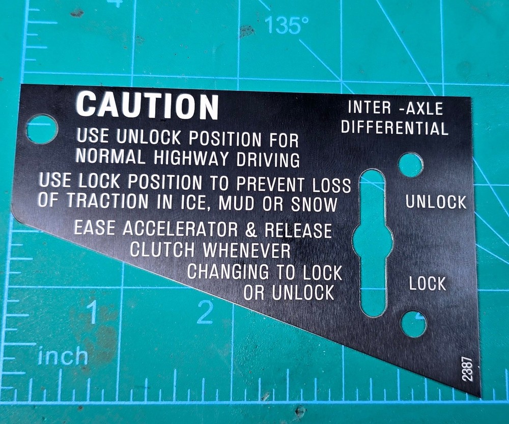 Kenworth Inter Axle Differential Lock Switch Plate K100
