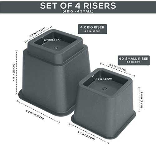Adjustable Bed Risers, Stackable Frame Furniture Risers, 3, 5 or 8 Inch Height
