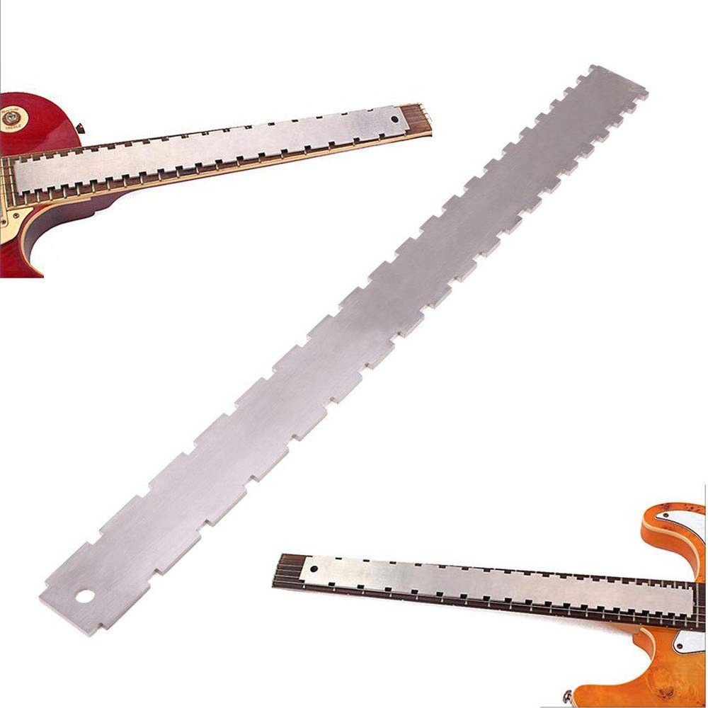 Guitar Neck Notched Straight Edge Luthiers Tool with String 2Pcs, Silver
