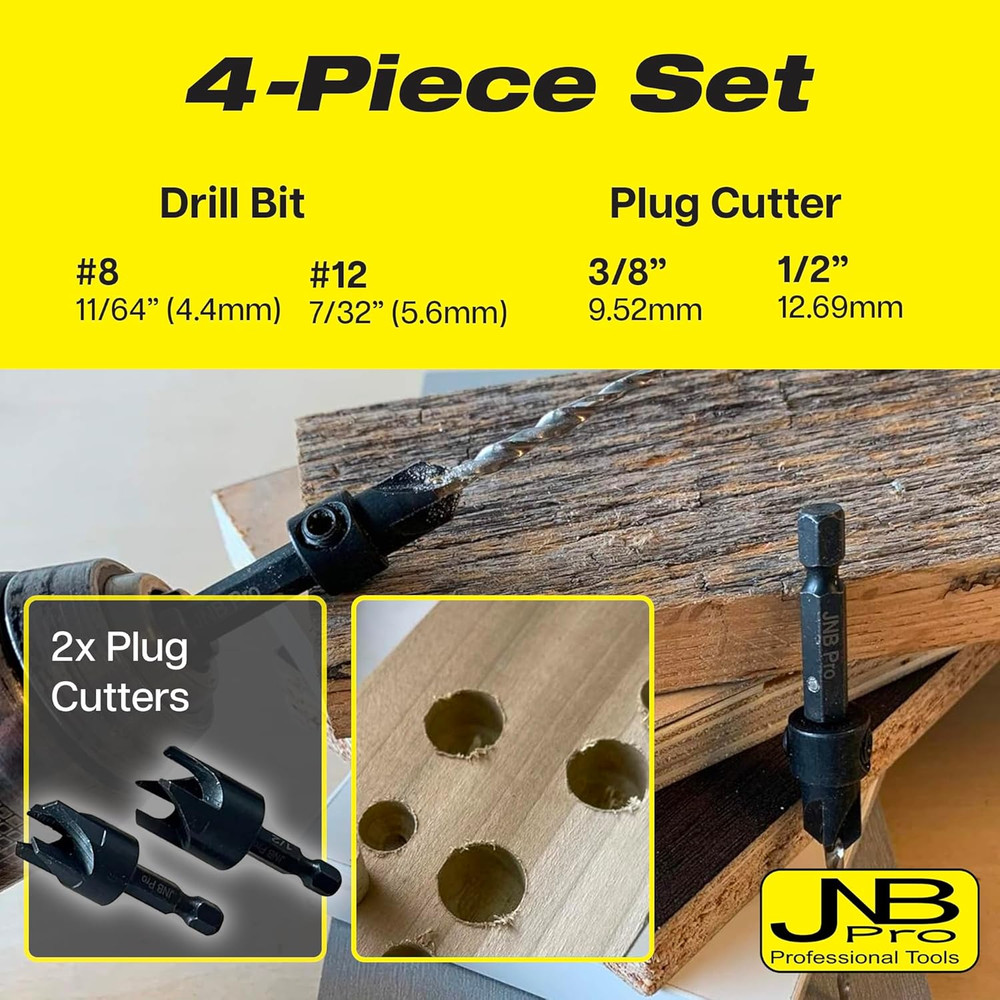 Wood Countersink and Plug Cutter Set - 2Pc Adjustable HSS Countersink Bit #8(7/6