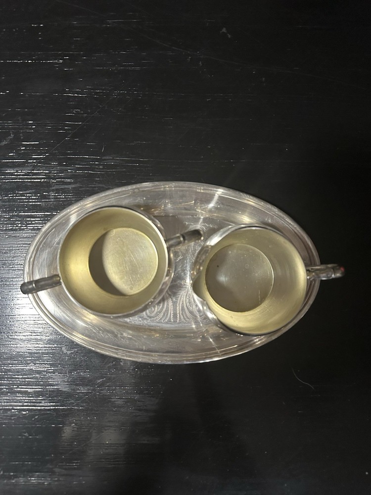 WM A. ROGERS Silverplate Creamer, Sugar Bowl & Tray Set Engraved Tableware