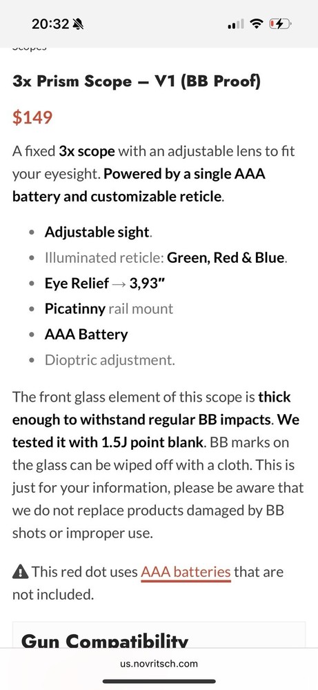Novritsch 3x Prism Scope (BB Proof)