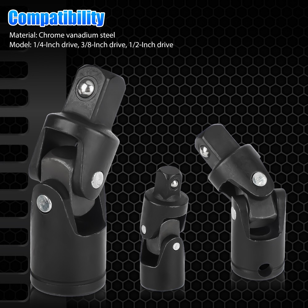 3Pcs Impact Universal Joint Socket Swivel Set 1/4" 3/8" 1/2" Drive Sockets Tool