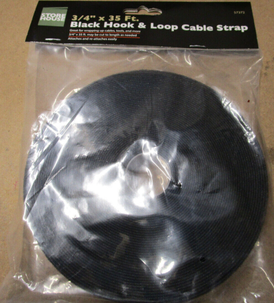 STOREHOUSE 3/4 in. x 35 ft. Black Hook and Loop Cable Strap