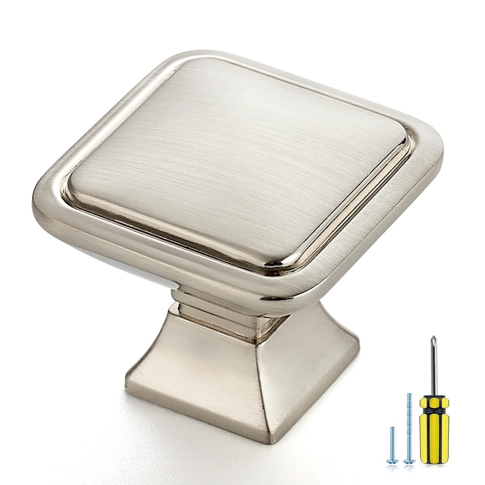 15 Pack Brushed Nickel Cabinet Knobs - 1.2" Square Drawer Knobs for Kitchen, ...