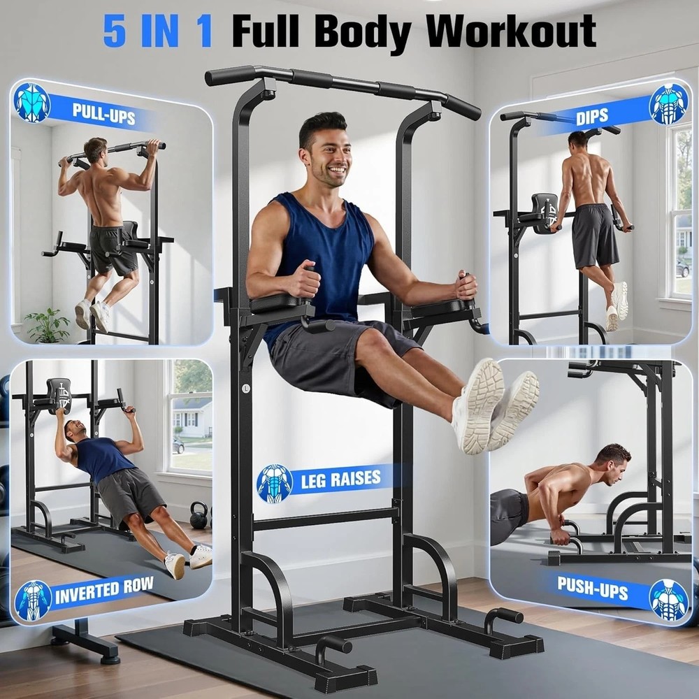 Professional Pull-Up Bar Station: Adjustable Power Tower for 4'8" to 6'6" Users