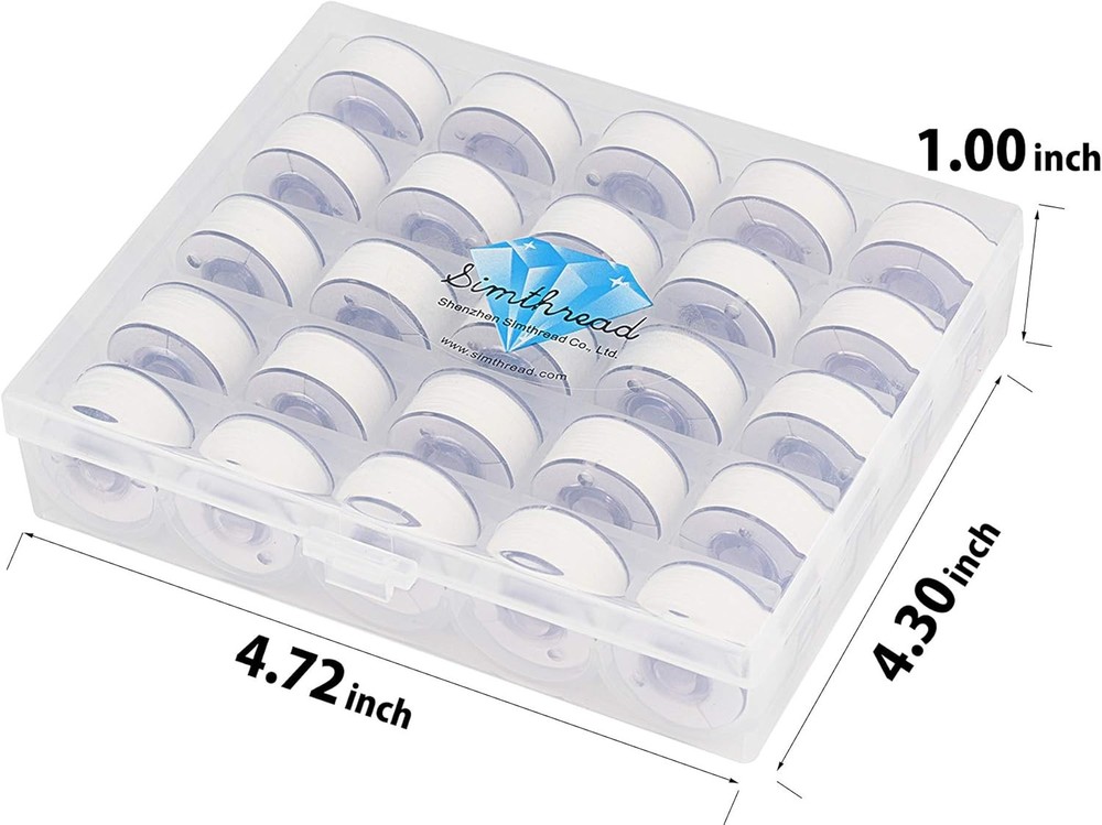 Simthread 25pcs 90WT White Prewound Bobbin Thread Size A Class 15 (SA156) with C