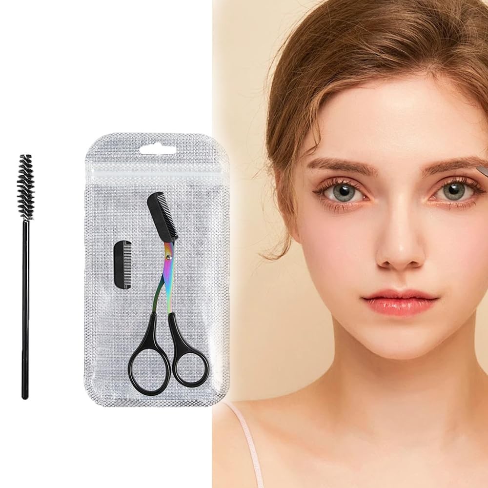 Eyebrow Scissors, Non-Slip Scissors with Comb and Compact, Black