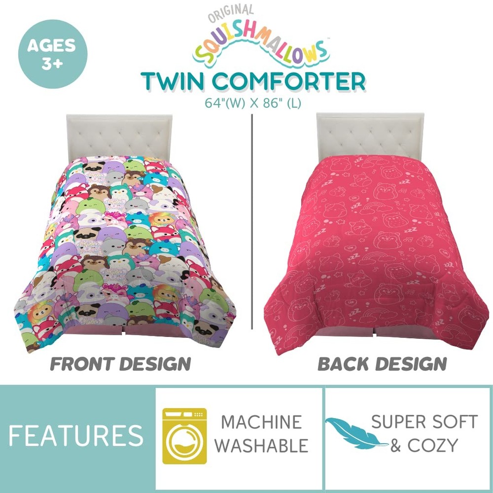 Squishmallows Reversible Comforter Twin Microfiber Super Soft Bedding Franco
