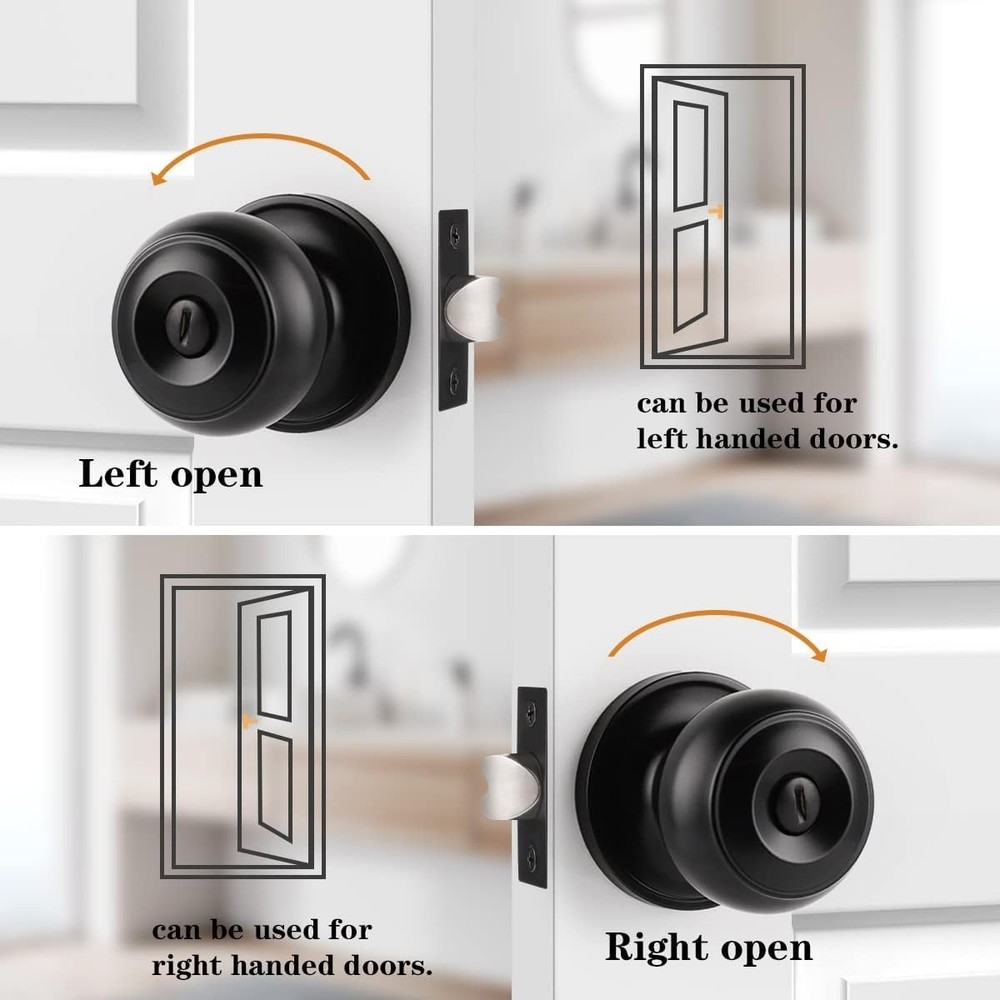Durable Matte Black Privacy Knobs for Home, 6 Pack, Easy Screw-in Installation