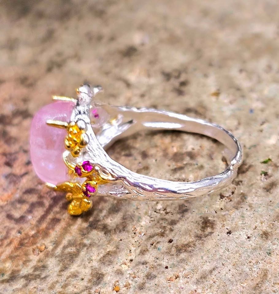 Nature Pink Morganite Stone Adjustable Ring