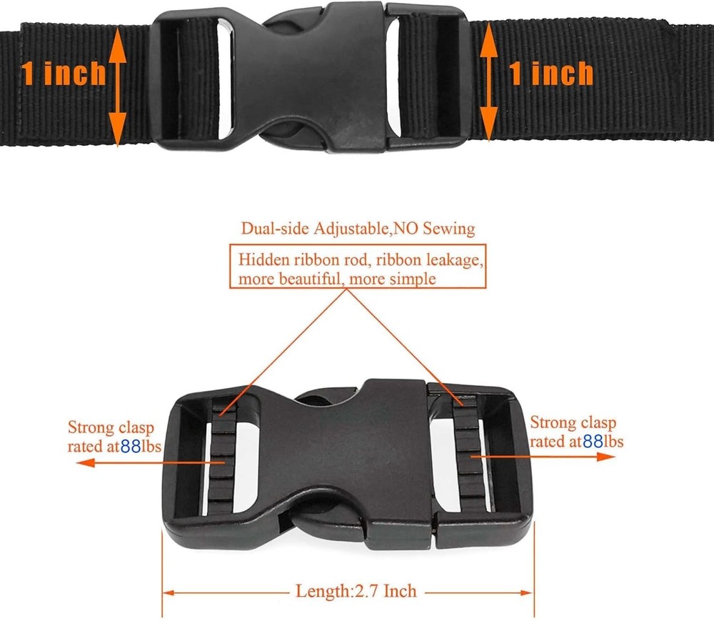 Heavy-Duty 1" Quick Side Release Buckle - Adjustable & No Sewing Required 2-Pack