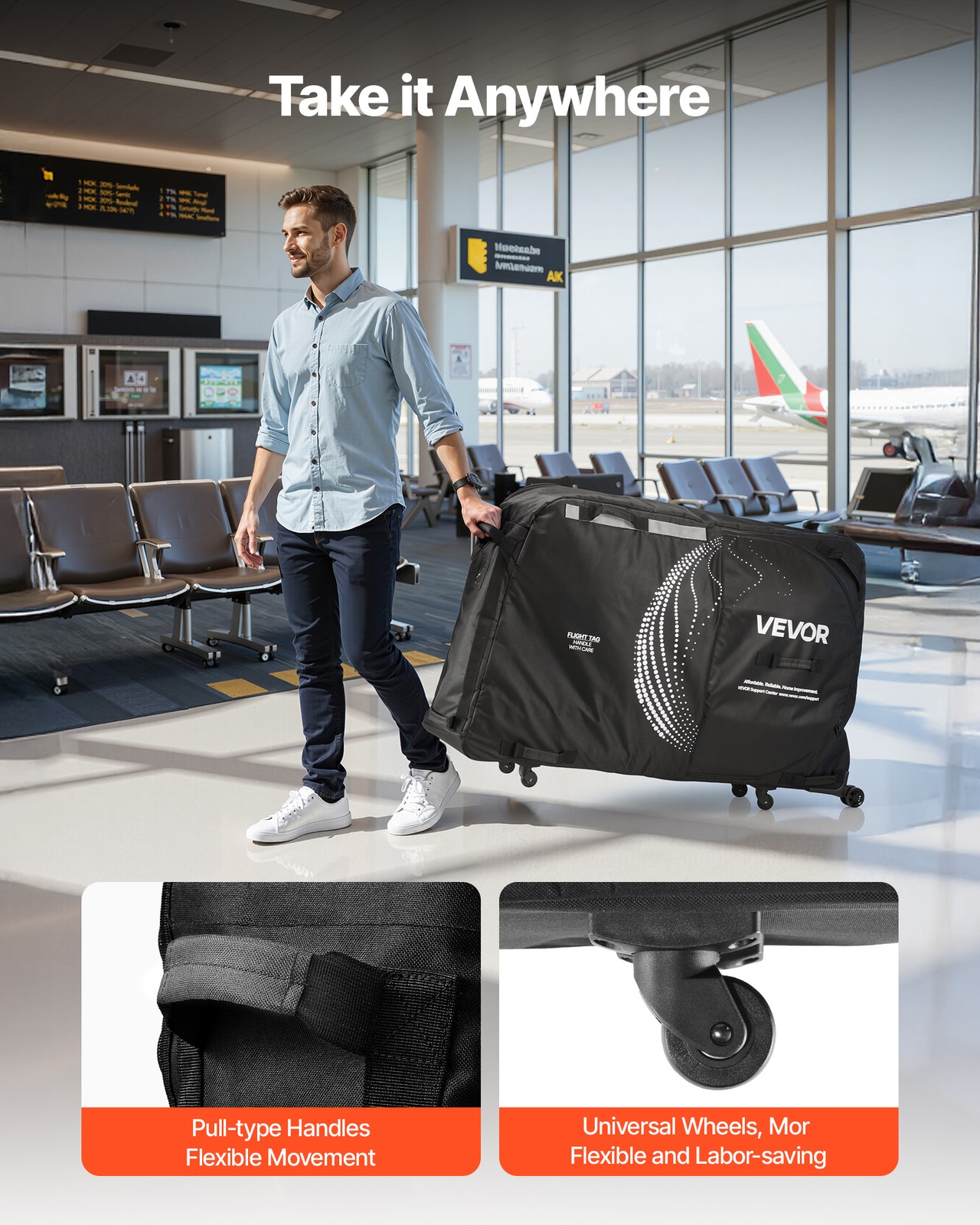 VEVOR Bike Travel Bag Max. Wheelbase 51 in 600D Bicycle Storage Carry Bag