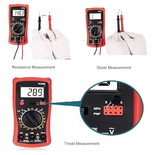 Digital Multimeter with Premium Probes, Measures AC/DC Voltage, Current, Red