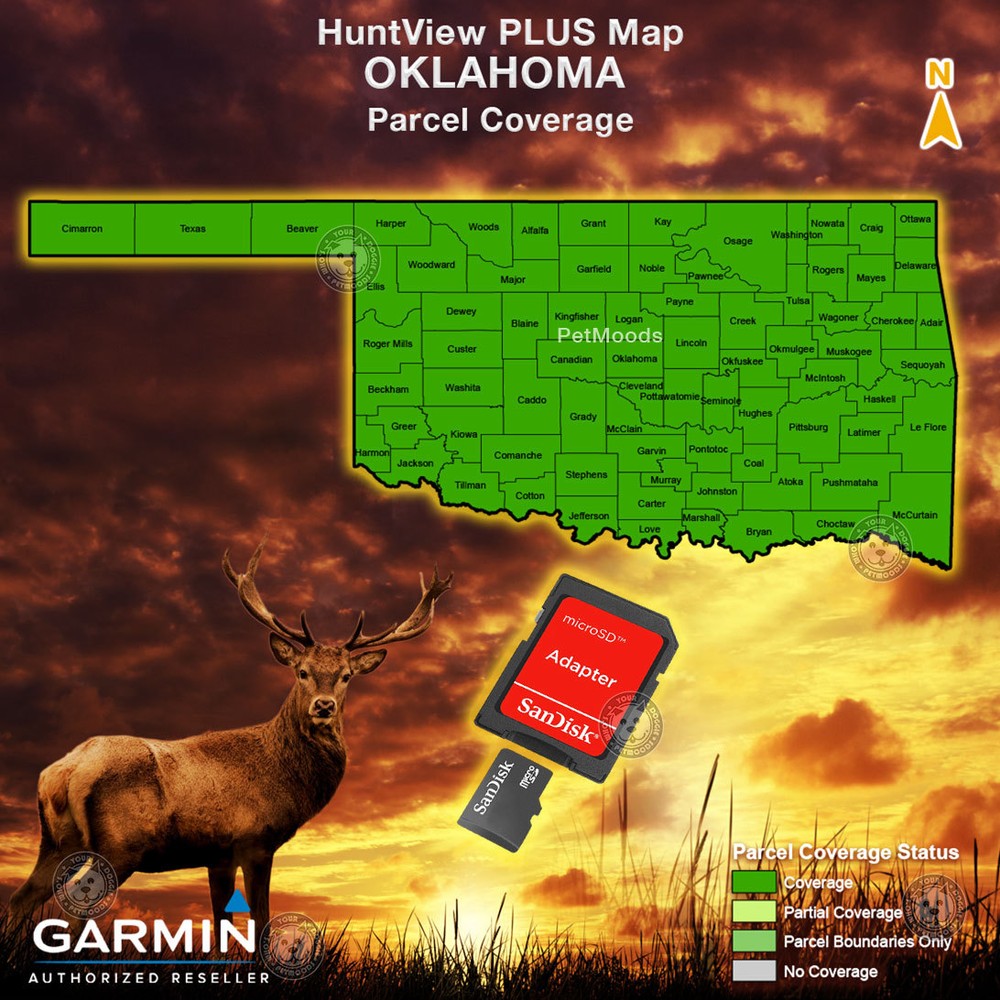 Garmin HuntView PLUS Map OKLAHOMA - MicroSD Birdseye Satellite Imagery 24K Hunt