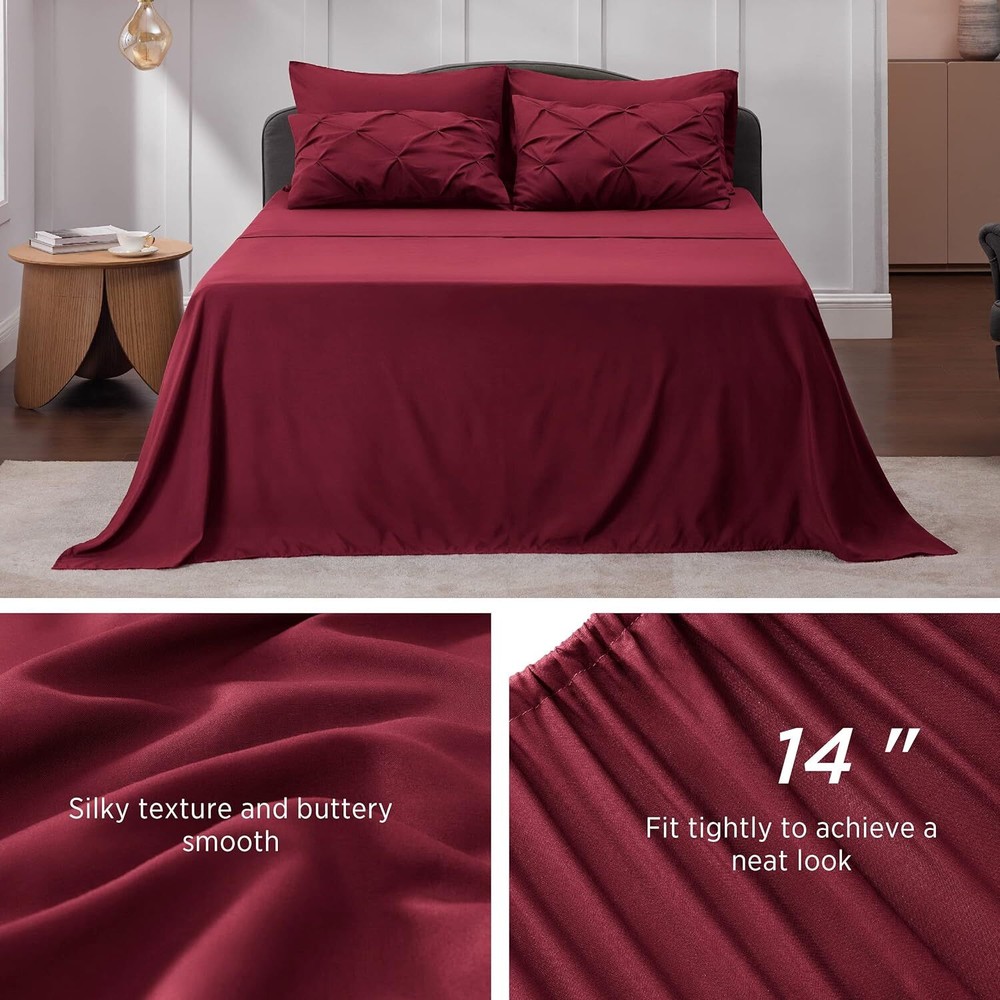 Bedsure Full Size Comforter Sets - Bedding 7 Pieces, Full, Dark Red