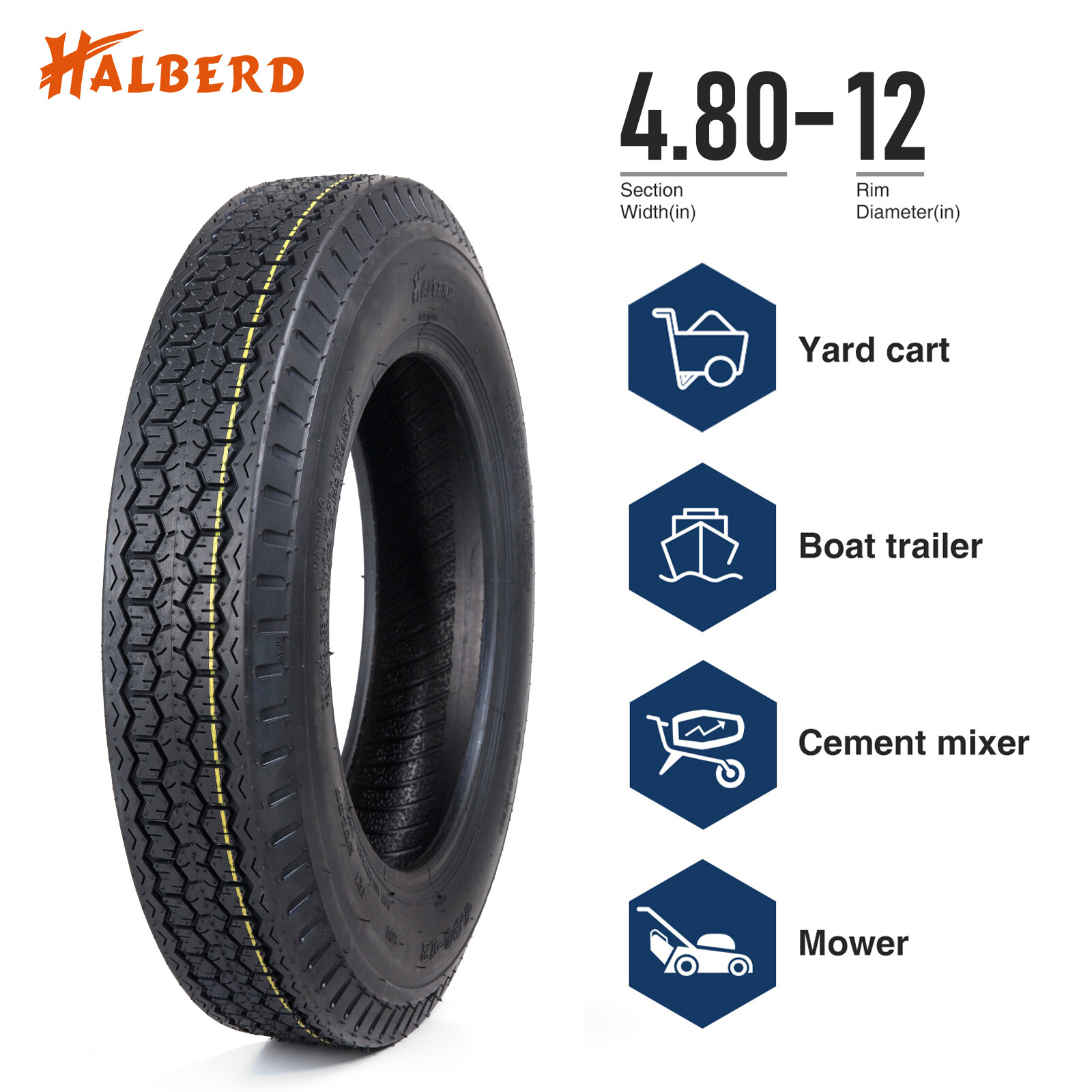 Set 2 4.80-12 Trailer Tires 6 PR 4.8-12 4.8x12 6 Ply Replacement Tire Heavy Duty