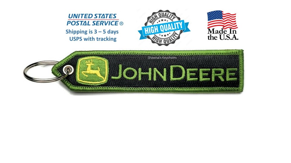 John Deere Tractor Keychain Double-Sided Embroidered Fabric Durable Key Patch