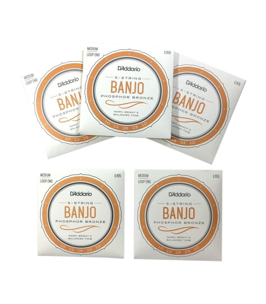 D'Addario Banjo Strings 5 Sets EJ55 (formerly J55) Phosphor Bronze Med