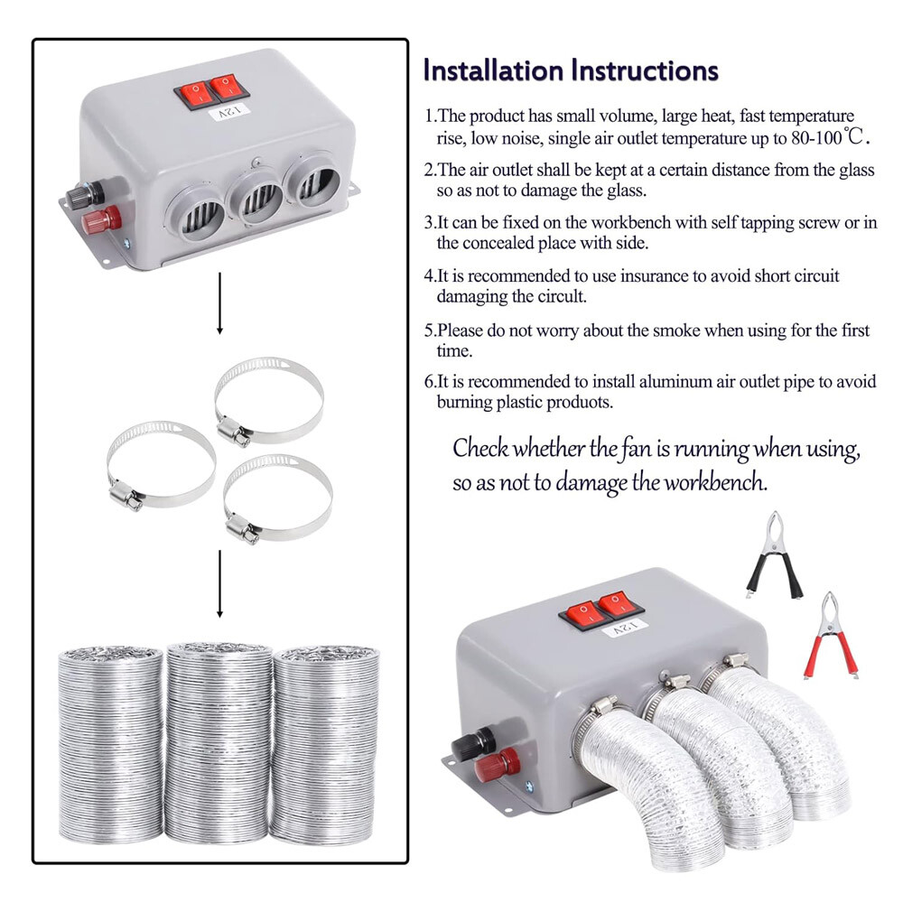 800W Electric Car Heater 3 Hole 12V DC Heating Fan Defogger Defroster Demister