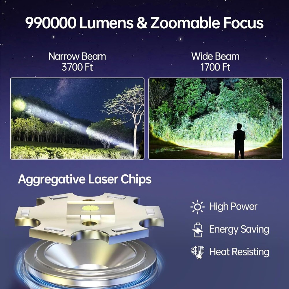 2 x 99000000 Lumens Super Bright LED Tactical Flashlight Rechargeable Work Light