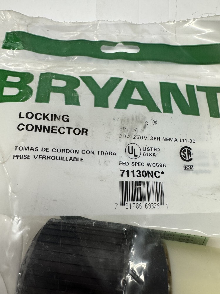 Bryant 71130NC Locking Connector, 3P 3W 30A 250V 3PH