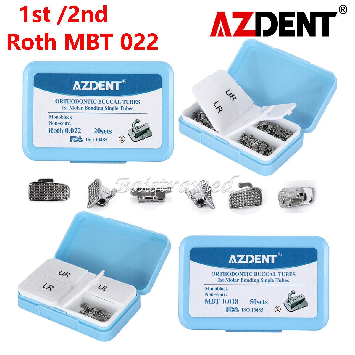 AZDENT Dental Orthodontic Buccal Tubes 1st 2nd Molar Tube Roth MBT 022 Bondable
