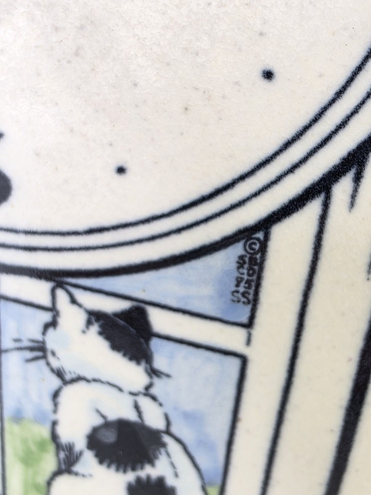 Vintage 1994 Santa Barbara Ceramic Design Cat Theme Clock Hinged Back Works