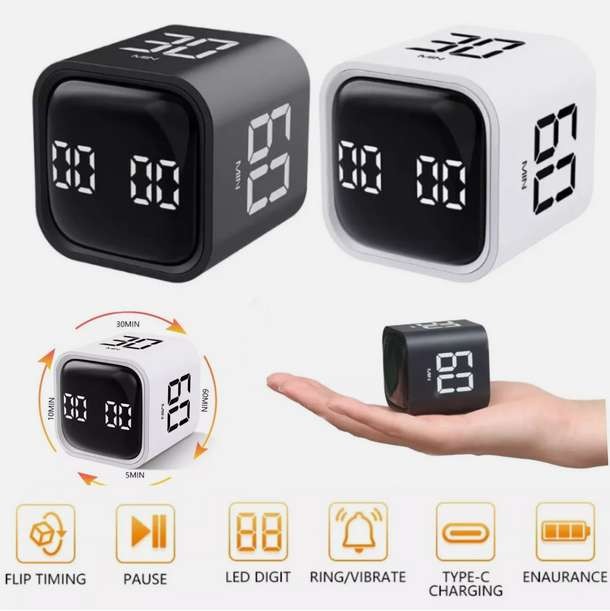 Digital Cooking Cube Timer Desktop LCD with Gravity Sensor Led Display for Time