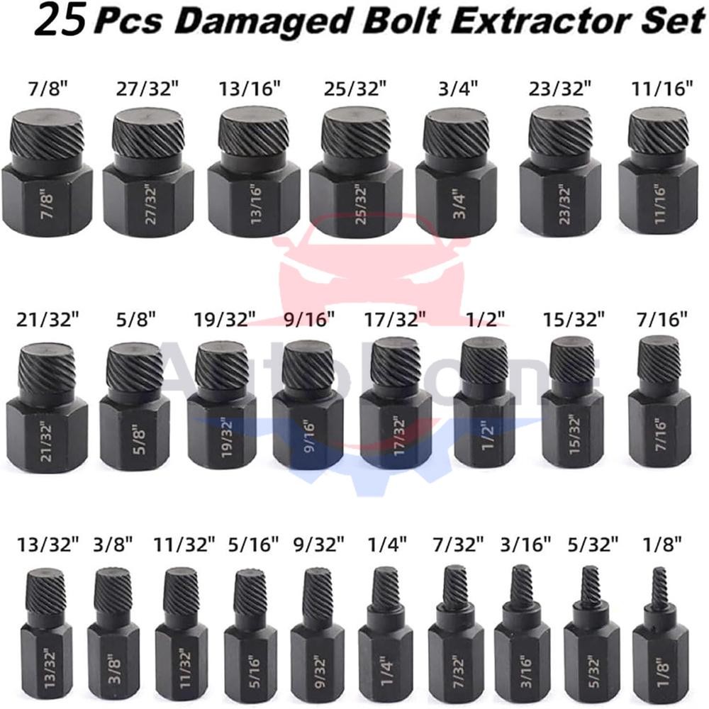 25Pcs Screw Extractor Set Hex Head Multi-Spline Easy Out Bolt Extractor Set