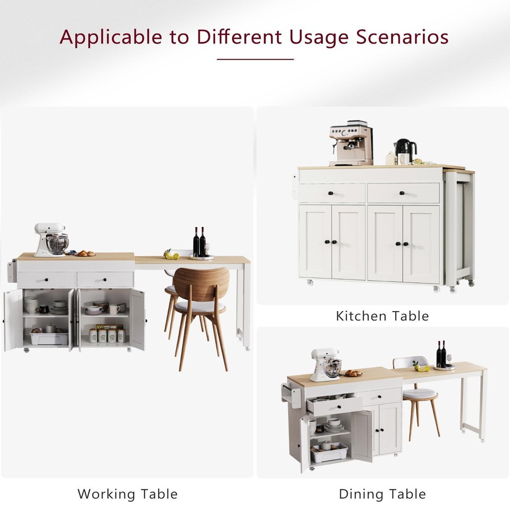 74.5 inch Kitchen Island with Extendable Dining Table , Rolling Kitchen