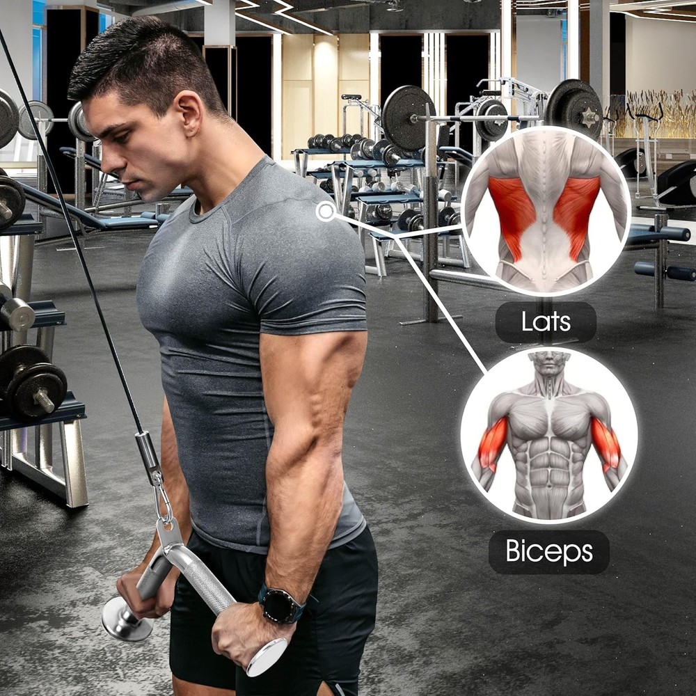 Cable Machine Attachment Set Row Handle Rope Bar LAT Pulldown 880LB