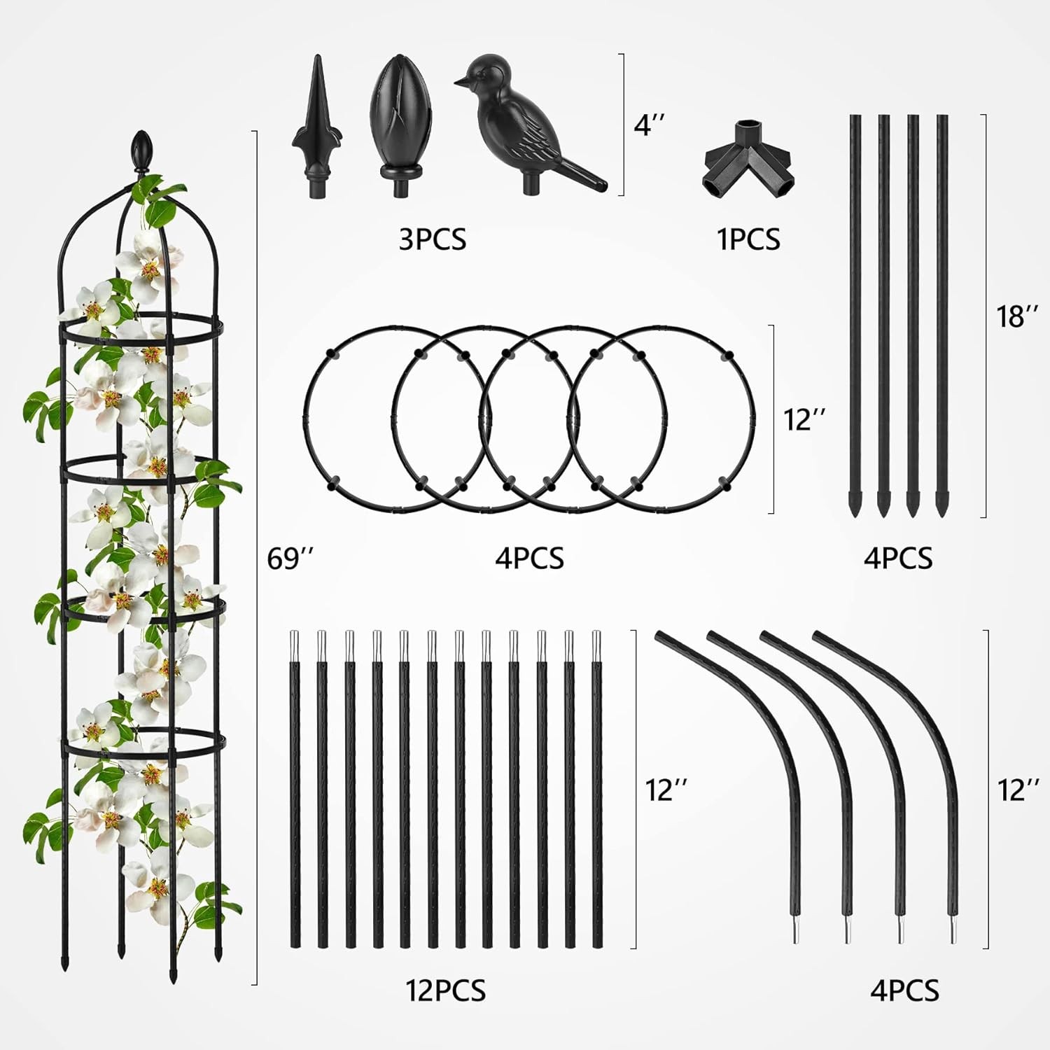 12"Wx69"H Metal Garden Obelisk Trellis Plant Support for Potted Climbing Flowers