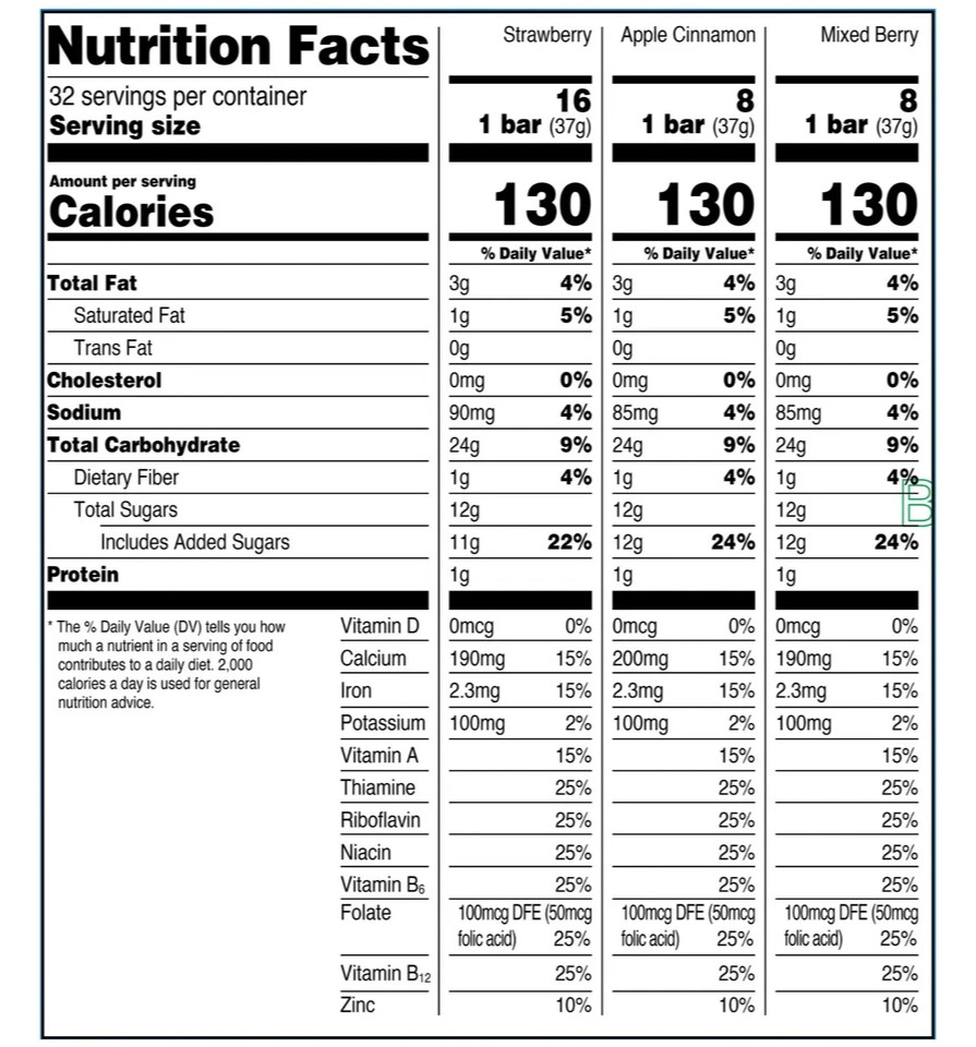 Great Value Fruit & Grain Cereal Bars, Variety Pack, 1.3 oz, 32 Count