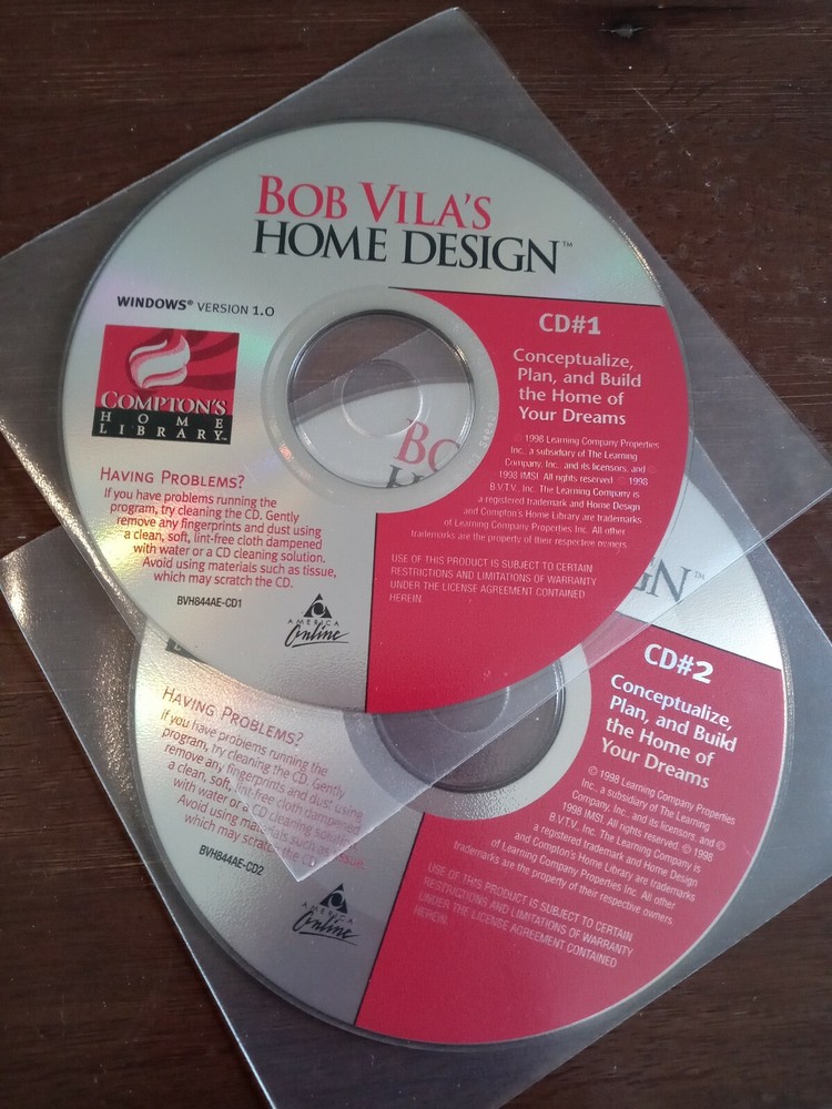 Bob Vila's Home Design - Windows Version 1.0 (PC, 1998, Compton's, 2-Disc) CD