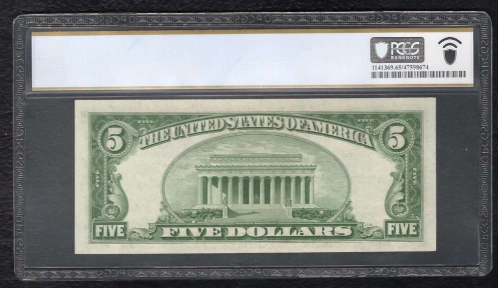 FR. 1654 1934-D $5 SILVER CERTIFICATE PCGS BANKNOTE GEM UNCIRCULATED-65PPQ (E)