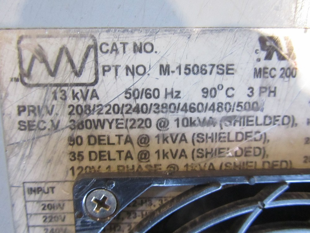 ENGINEERED SYSTEMS M-15067SE 13KVA 3 PHASE TRANSFORMER, USED